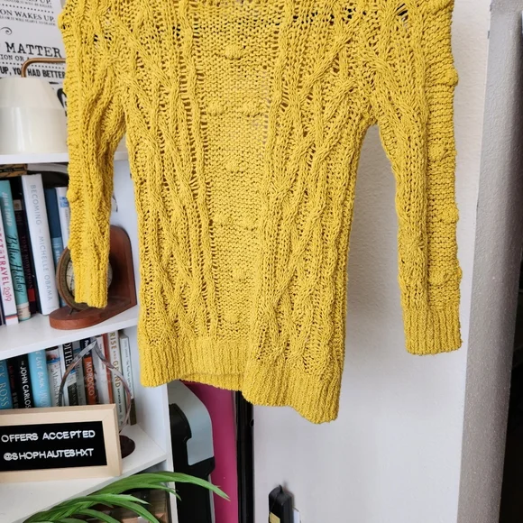 Zara Kids Long Sleeve Chunky Cable Knit Sweater Yellow and Purple - Picture 2 of 4